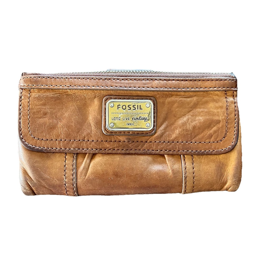 Fossil Long Live Vintage 1954 Brown Leather Wallet Clutch 7.5x4 Vintage Y2K